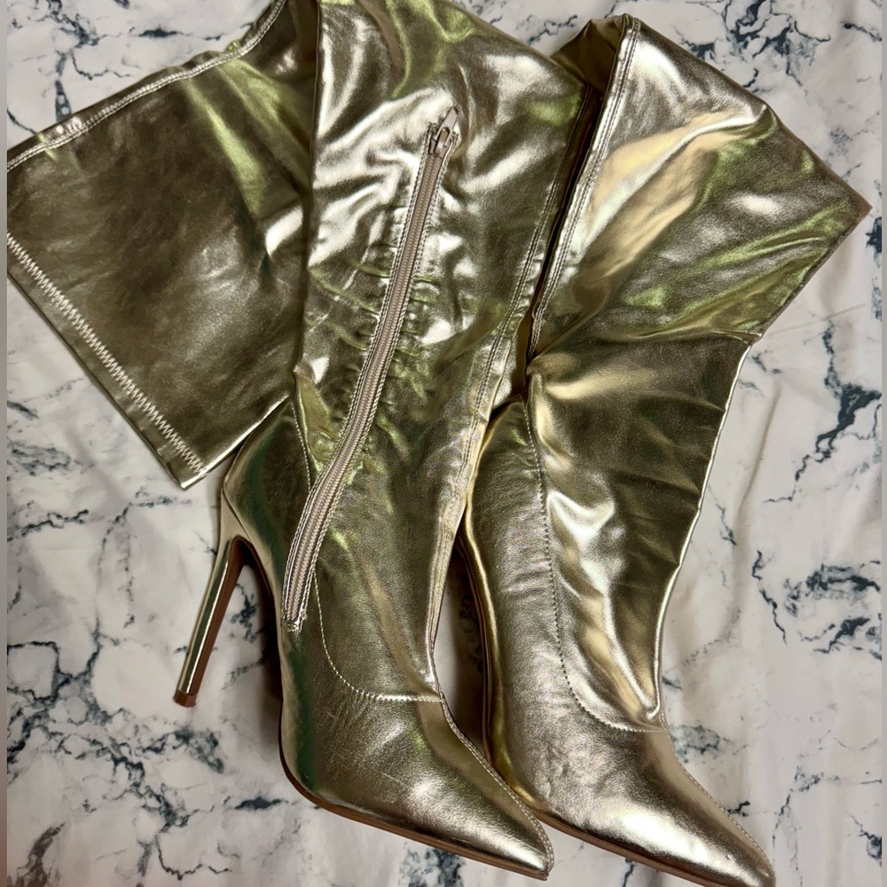 Gold Metallic Over the Knee Boots